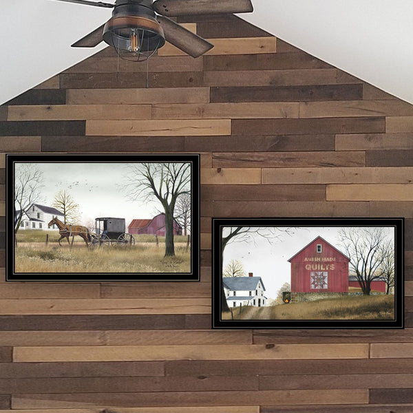 English Elm "goin to Market Billy Jacobs 2-piece Framed Diptych Rural Art Black Wood Frame B06787330