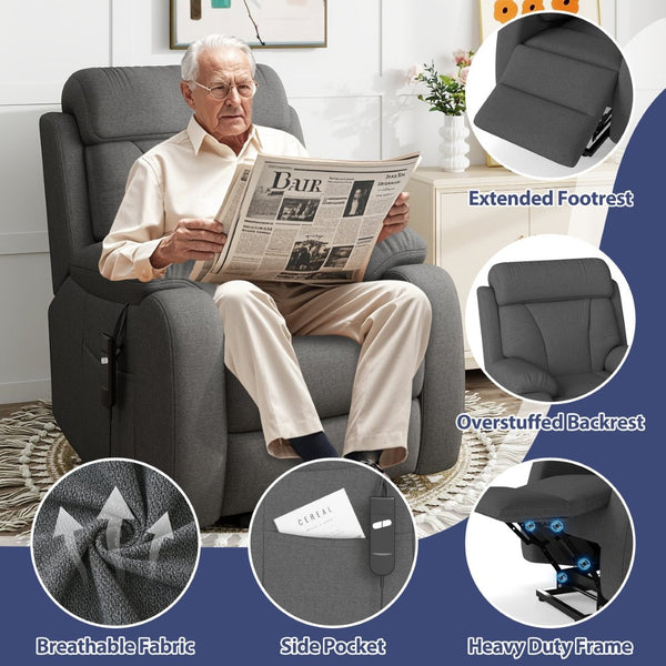 English Elm Power Lift Recliner For Seniors – Compact Electric Chair In Dark Gray Snowflake Velvet, Remote Control W1028S00052-GIGA