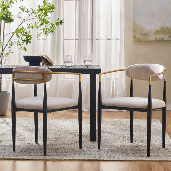 English Elm Dining Arm Chairs Set of 2 Gold Accent Iron Frame Upholstered Modern Minimalist N771P392272A