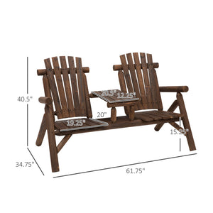 English Elm Outsunny 2-Seat Adirondack Loveseat With Table - Durable Carbonized Wood For Cozy Outdoor Relaxation W2225P174103-GIGA