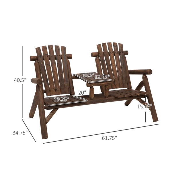 English Elm Outsunny 2-Seat Adirondack Loveseat With Table - Durable Carbonized Wood For Cozy Outdoor Relaxation W2225P174103-GIGA