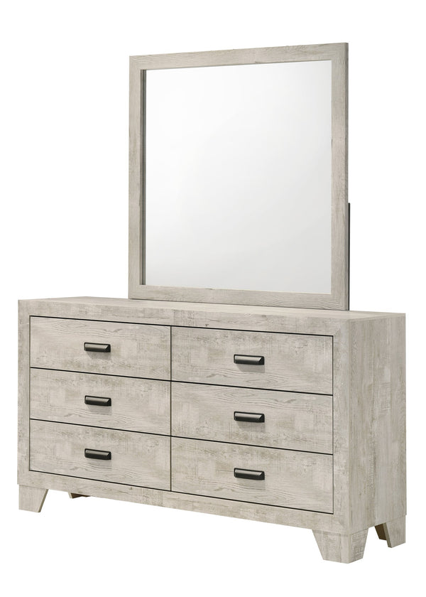 English Elm 1pc Whitewash Six Drawer Dresser Solid Wood Grain Finish Farmhouse Bedroom Storage B011P444137