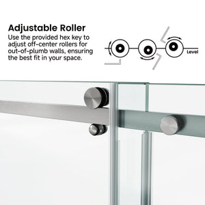 English Elm 60*76"Fixed Sliding Shower Door - Modern Frameless Design, 3/8" Tempered Glass, Stainless Steel Hardware T3177P320615