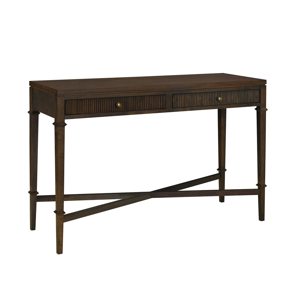 JLA Home Martha Stewart - Fluted Two-Drawer Console Table — Lily Pond Smoky Brown Finish, Antique Brass Hardware, Compact Storage Elegance MT120-1191