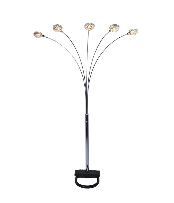 English Elm 1pc Modern Multi-Head Floor Lamp with Crystal-Encrusted Shades, Adjustable Height, Dimmer Control Silver 65 L x 18 W x 3.34 H B2741P290161
