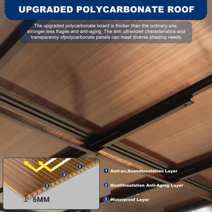 English Elm 10' x 12' Outdoor Pergola Gazebo Wall-Mounted Lean-To Metal Awning with Roof, Heavy Duty Patio Retreat W419S00055