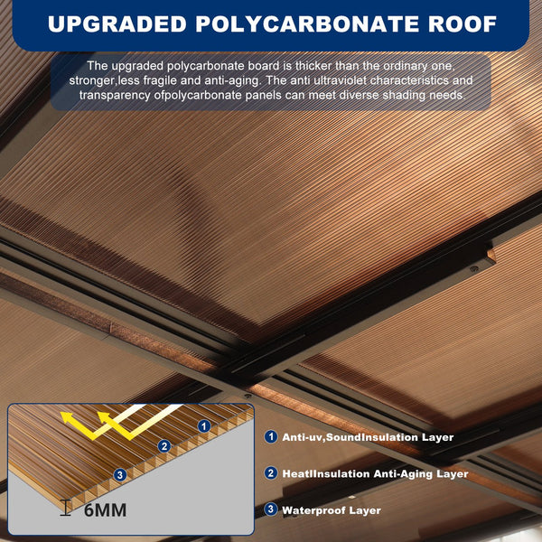 English Elm 10' x 12' Outdoor Pergola Gazebo Wall-Mounted Lean-To Metal Awning with Roof, Heavy Duty Patio Retreat W419S00055