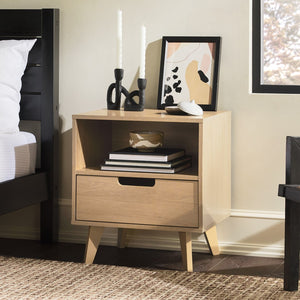 Hans Sleek Mid-Century Modern Nightstand with 1 Drawer and Open Cubby for Stylish Storage Solutions