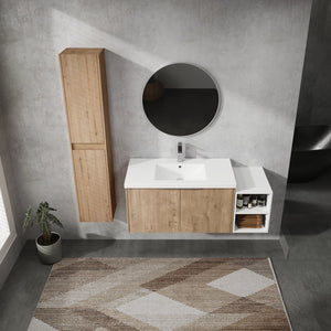 English Elm 48" Wall-Mounted Bathroom Vanity Set With Sink & Cabinets – Modern Design, Soft-Close Doors, Ample Storage W999S00237