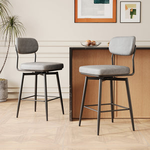 English Elm 360 Swivel Bar Stools Set of 2 Pu Leather Industrial Iron Frame Kitchen Counter W1727P251186