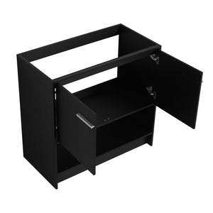 English Elm 36" Bathroom Vanity With Ceramic Sink, Soft-Close Doors, Modern Plywood Cabinet & Open Shelf Storage W1972S00020