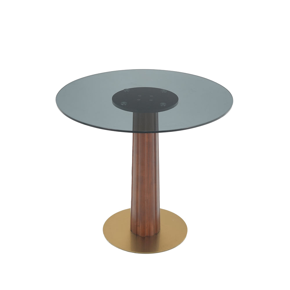 English Elm Modern Round Dining Table - 33.5" Glass Top With Wooden Legs & Gold Base For Cozy Spaces, 150 Lbs W1535S00596