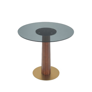 English Elm Modern Round Dining Table - 33.5" Glass Top With Wooden Legs & Gold Base For Cozy Spaces, 150 Lbs W1535S00596