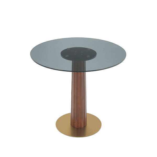 English Elm Modern Round Dining Table - 33.5" Glass Top With Wooden Legs & Gold Base For Cozy Spaces, 150 Lbs W1535S00596