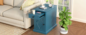 English Elm U-can Acacia Wood End Table with Usb Charging Station Drawer and Cabinet Storage Navy Blue N724P353565M