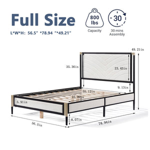 English Elm Christopher Knight Home® - Full size Platform Bed with White Bouclé Headboard, Champagne Silver & Black Frame, Sturdy Slats Support N758D802021B