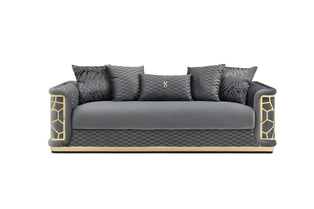 English Elm Talia Sofa with Kiln-Dried Hardwood Frame, Patterned Accents & Gloss Brass Trim for Modern Living Room Dark Gray 35 L x 26 W x 92 H B078P301562