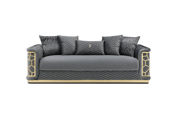 English Elm Talia Sofa with Kiln-Dried Hardwood Frame, Patterned Accents & Gloss Brass Trim for Modern Living Room Dark Gray 35 L x 26 W x 92 H B078P301562