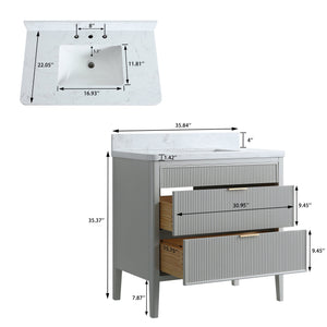 English Elm Fully Assembled 36'' Grey Bathroom Vanity With Engineered Marble Top & Dual Handle Sets For Style W1826P308975