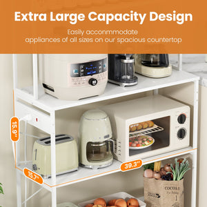 English Elm Large Five Tier Industrial Bakers Rack with Built in Outlets Microwave Stand Kitchen Organizer White T3623P431209