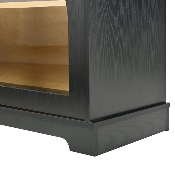 English Elm 3-piece Farmhouse Entertainment Center with Arched Glass Doors and Open Tower Shelving Black N721S000070B