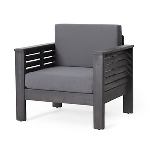 English Elm Christopher Knight Home® - Outdoor Acacia Wood Club Chairs with Water-Resistant Cushions, Durable Frame, Stylish Shutter Slat Design Grey 70692.00DGRY