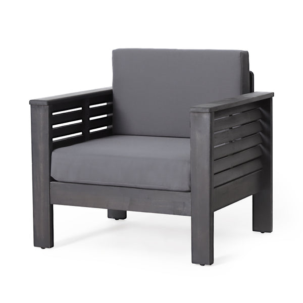 English Elm Christopher Knight Home® - Outdoor Acacia Wood Club Chairs with Water-Resistant Cushions, Durable Frame, Stylish Shutter Slat Design Grey 70692.00DGRY