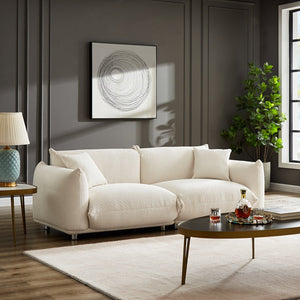 English Elm Oversized Sherpa Loveseat Sofa with Metal Legs and Solid Wood Frame, Plush 3-Seater with Pillows White W3817S00002