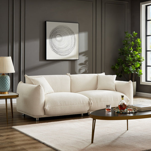 English Elm Oversized Sherpa Loveseat Sofa with Metal Legs and Solid Wood Frame, Plush 3-Seater with Pillows White W3817S00002