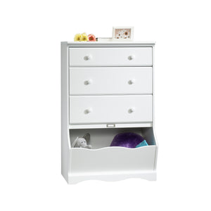 English Elm 3-Drawer Chest with White Finish, Durable Engineered Wood, Kids Organizer with Large Bin, Compact Fit for Small Spaces B356P367976
