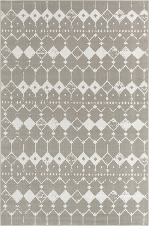 Unique Loom Outdoor Trellis Cardak Machine Made Geometric Rug Gray, Ivory 6' 1" x 9' 0"
