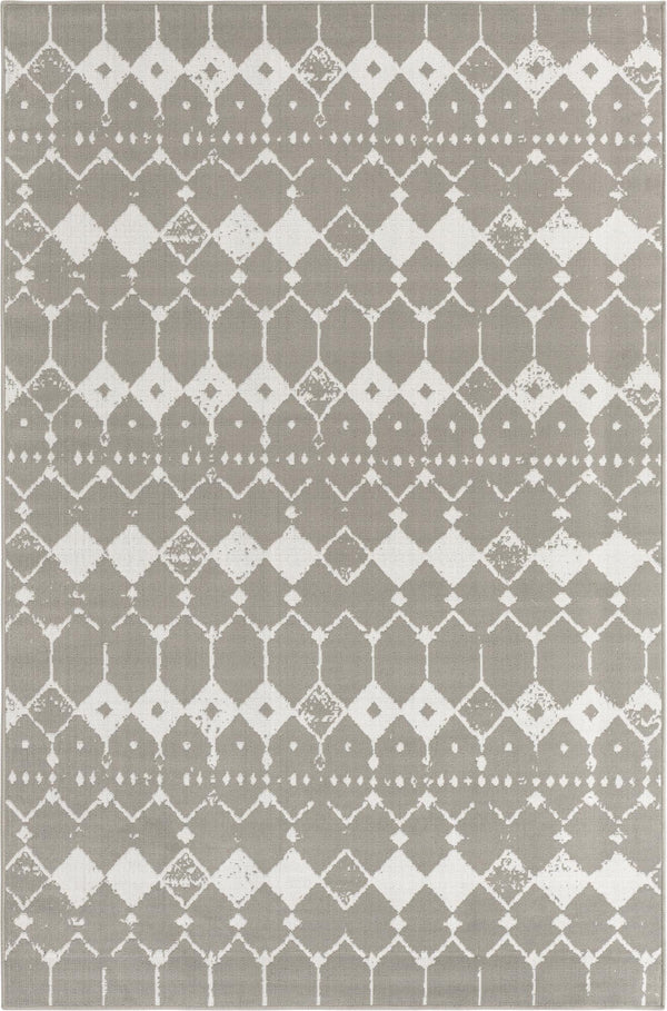 Unique Loom Outdoor Trellis Cardak Machine Made Geometric Rug Gray, Ivory 6' 1" x 9' 0"