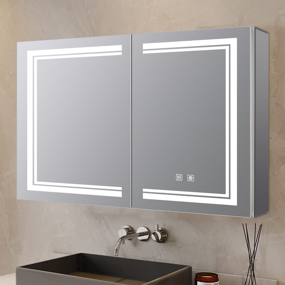 English Elm Mesa Aluminum Led Medicine Cabinet with Defogger Copper Free Mirror Bathroom Storage B2731P478364