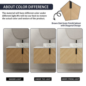 English Elm 36" Modern Bathroom Vanity With Ceramic Sink & Stone Slab, Wall-Mounted, Soft-Close Doors, Oak Finish W999S00450