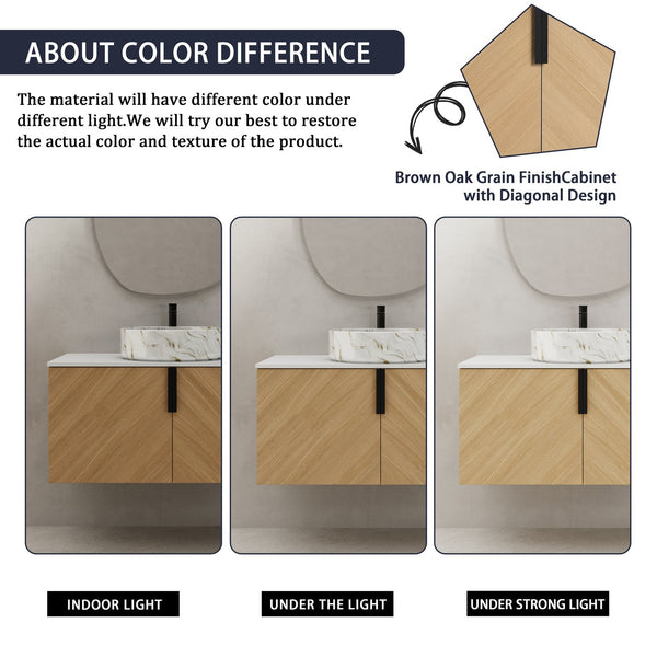 English Elm 36" Modern Bathroom Vanity With Ceramic Sink & Stone Slab, Wall-Mounted, Soft-Close Doors, Oak Finish W999S00450