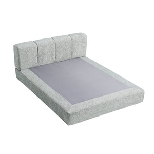 English Elm Queen Chenille Upholstered Cloud Platform Bed No Assembly Low Profile Modern Foundation Grey+Brown W1765P448451
