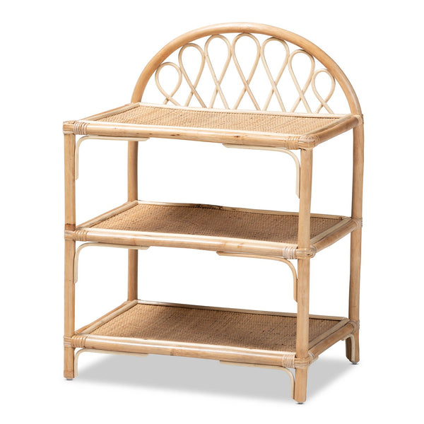 English Elm Modern Rattan Three Tier Open Shelf Handcrafted Bohemian Organizer for Living Rooms B2750P470039