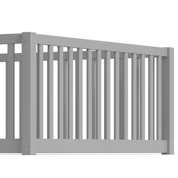 English Elm Twin Floor Bed Pine Wood Frame with Guardrails and Door for Safe Toddler Sleep Gray W1580P418052