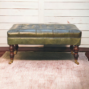 English Elm Buffalo Leather Rectangular Ottoman with Castor Legs for Eclectic Living Rooms B182P166655