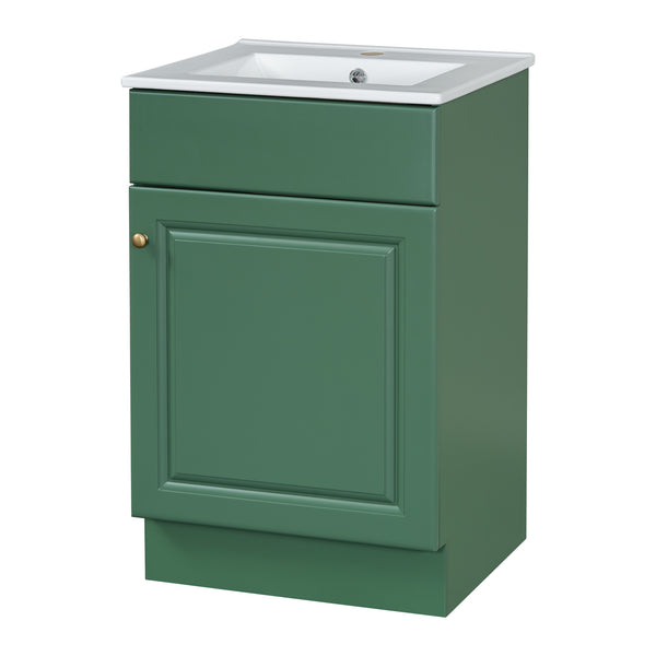 English Elm Christopher Knight Home® - 20" Bathroom Vanity with Ceramic Sink and Soft-Close Door, Gold Knob, Adjustable Shelf Storage Green N759P237946F