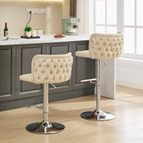 English Elm ,Swivel Barstools Adjusatble Seat Height With Chrome Base, Modern Pu Upholstered Bar Stools With The Whole Back Tufted, For Home Pub and Kitchen Island,Beige, Set Of 2