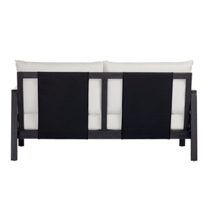English Elm 2 Piece Outdoor Acacia Wood Loveseat and Coffee Table Set with Textilene Weave Cushions Dark Grey,White+Black N768P368824D