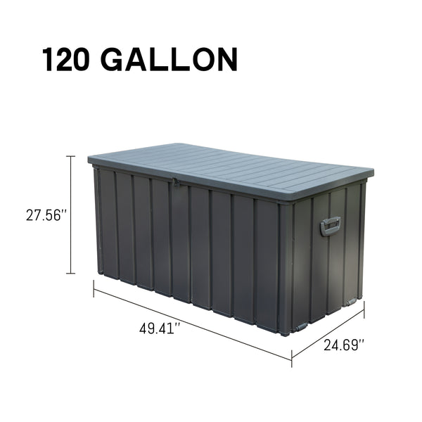 English Elm 120 Gallon Outdoor Storage Deck Box with Wheels & Lockable Lid, Waterproof Resin Top, Steel Body, Large Patio Bin W1859P197914