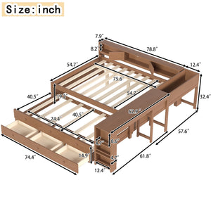 English Elm Twin Daybed Pine Frame with Trundle Desk Hutch Shelves and Storage for Kids Rooms Brown W1580S00462