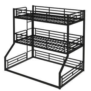 English Elm Twin Triple Metal Bunk Bed Matte Powder Coated Frame with Full Safety Guardrails Black W1580S00584