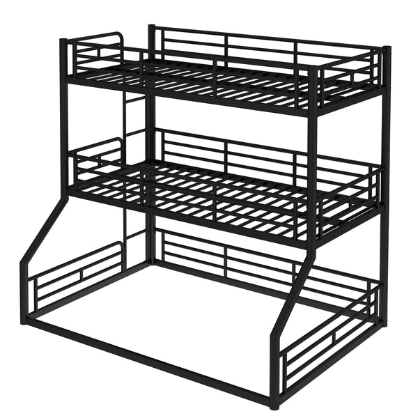 English Elm Twin Triple Metal Bunk Bed Matte Powder Coated Frame with Full Safety Guardrails Black W1580S00584