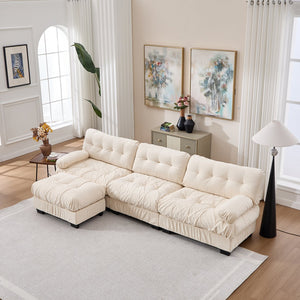 English Elm Modular Cloud Sectional Sofa Flannelette Deep Seat L Shape with Movable Ottoman Beige W2120S00037