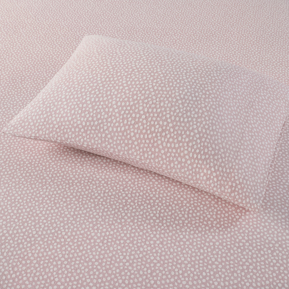 JLA Home True North by Sleep Philosophy - Printed Sheet Set Ultra-Soft 100% Cotton Flannel, Brushed Warmth, OEKO-TEX Certified Comfort & Care Blush Dots TN20-0417