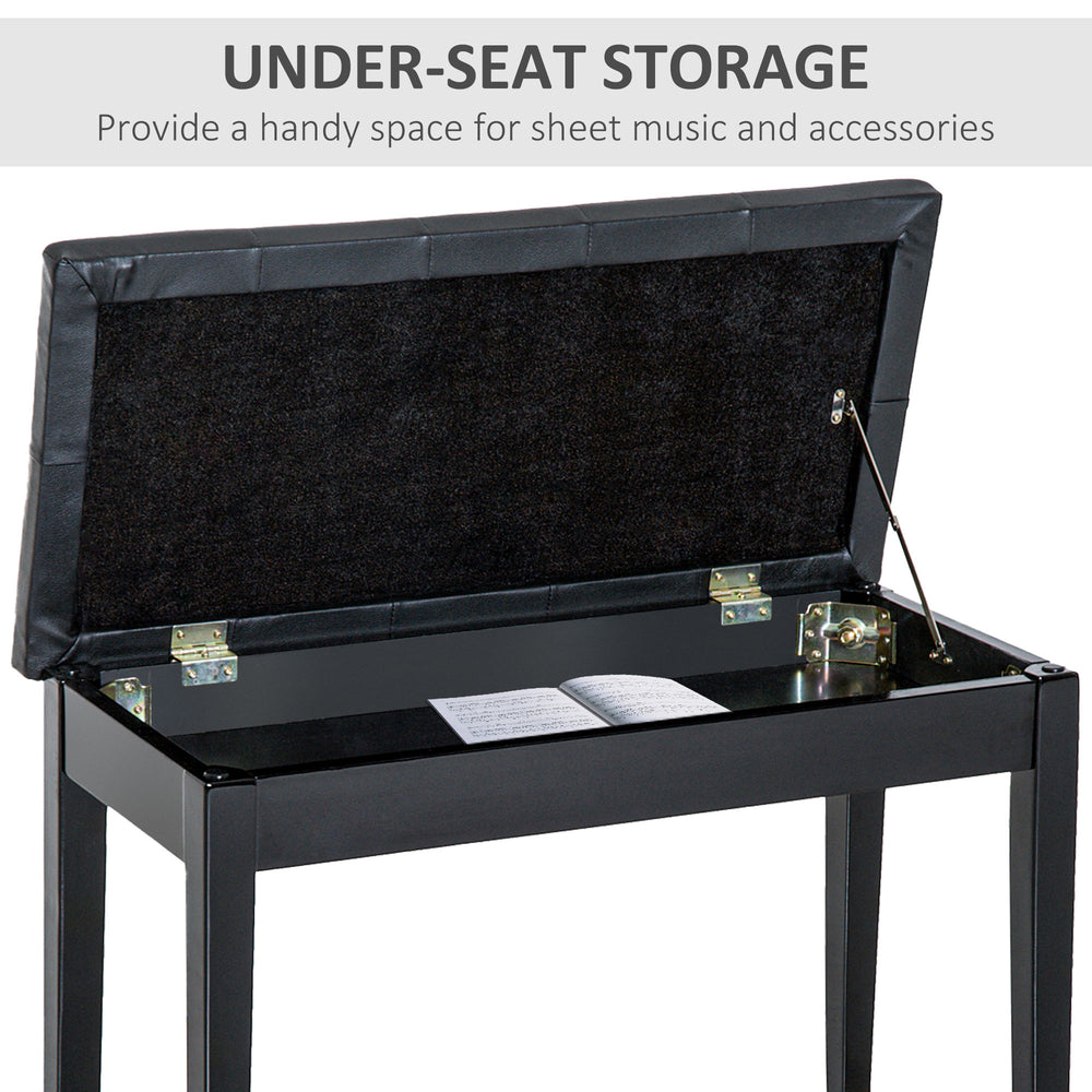English Elm Piano Bench Duet Seat with Tufted Faux Leather Top and Glossy Wood Frame T3971P383712