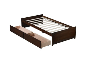 English Elm Twin Twin Size Bed with 2 Drawers Solid Rubber Wood Frame, Space-Saving Storage and Easy Assembly Espresso W504P313038